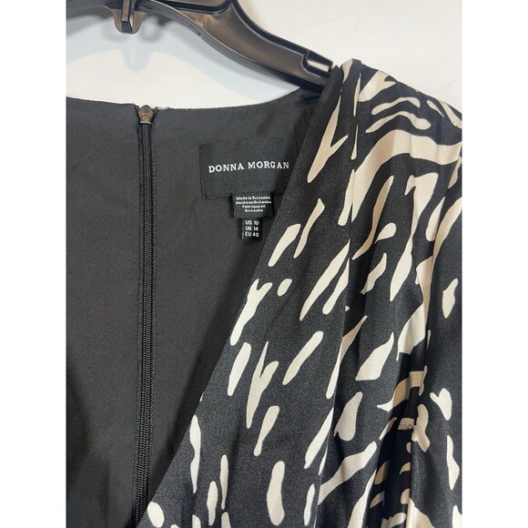 NWT DONNA MORGAN Long Sleeve Wrap Dress Ivory/Black Size 10 - Picture 6 of 11